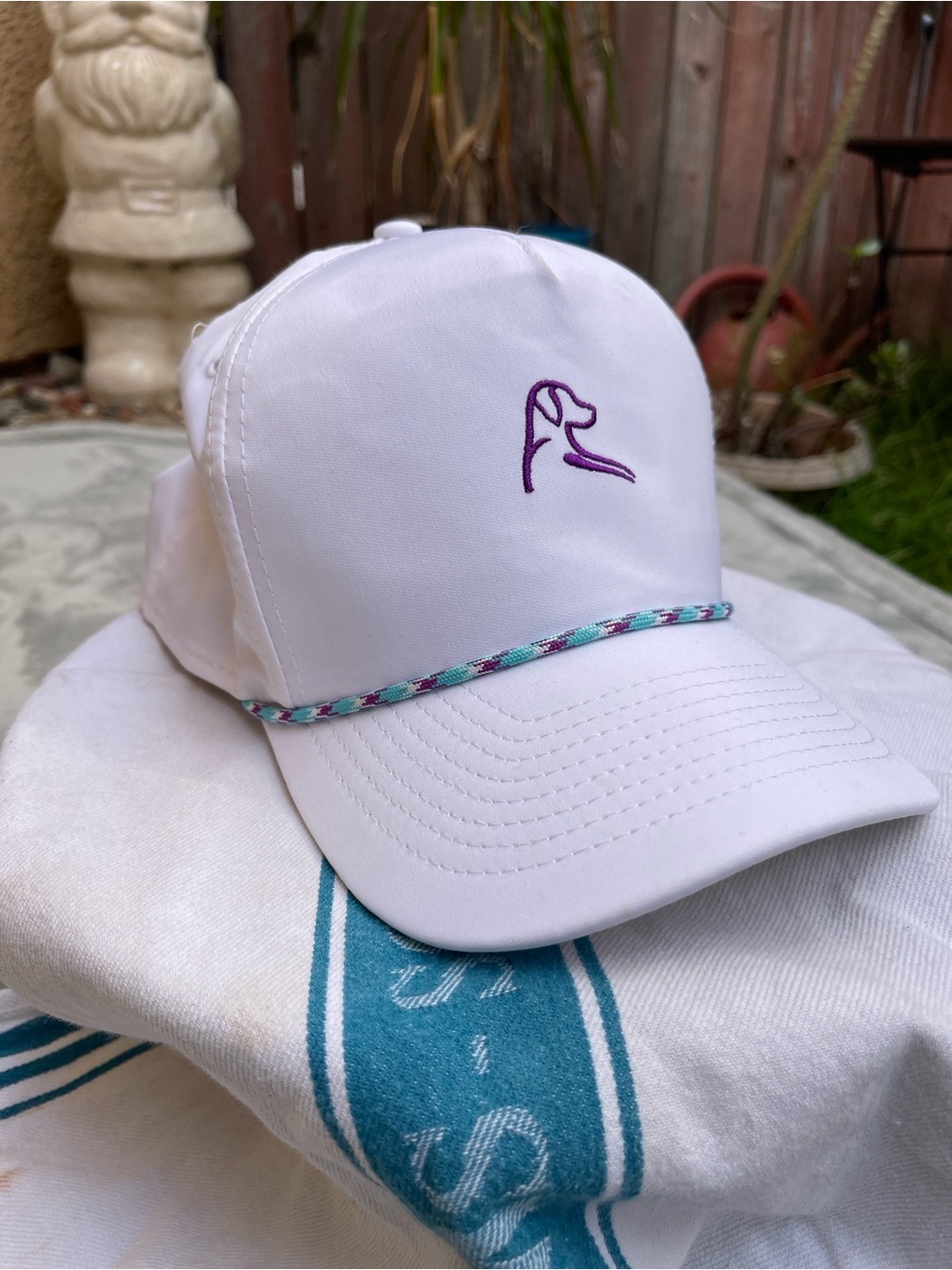 Rhoback SnapBack hat cap high crown rope dog logo white activewear golf tennis